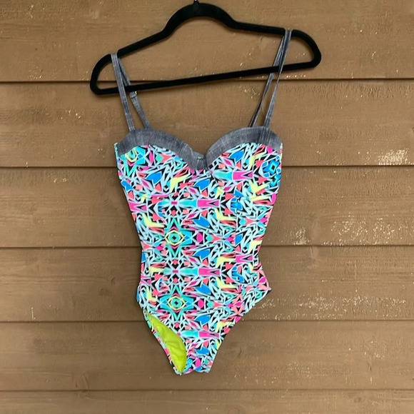 Coco Rave neon bustier style swimsuit size medium 34C cup - Picture 1 of 4